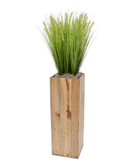 Combinatie van 9 Pennisetum kunstgras pluimen in een Maronne High Cube 24x24x72 cm Darkflame Wood