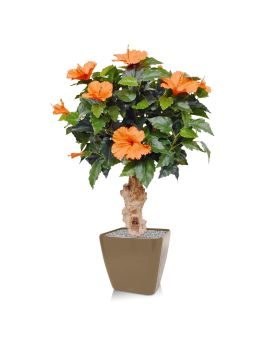 Hibiscus kunstplant op voet 65cm - oranje