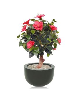 Hibiscus kunstplant op voet 65cm - rood